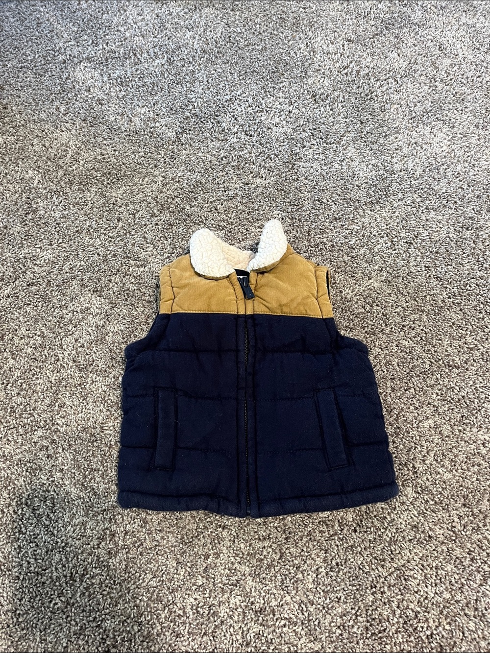 Old Navy Navy and Tan Sherpa-Trim Puffer Vest for Kids